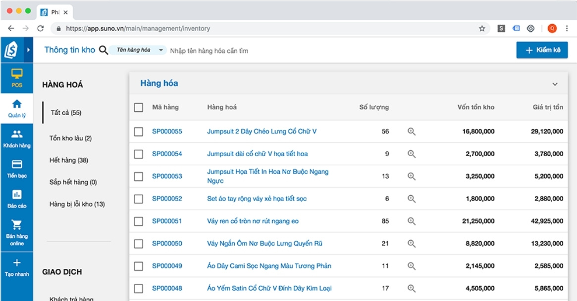 Phần mềm quản lý kho suno.vn